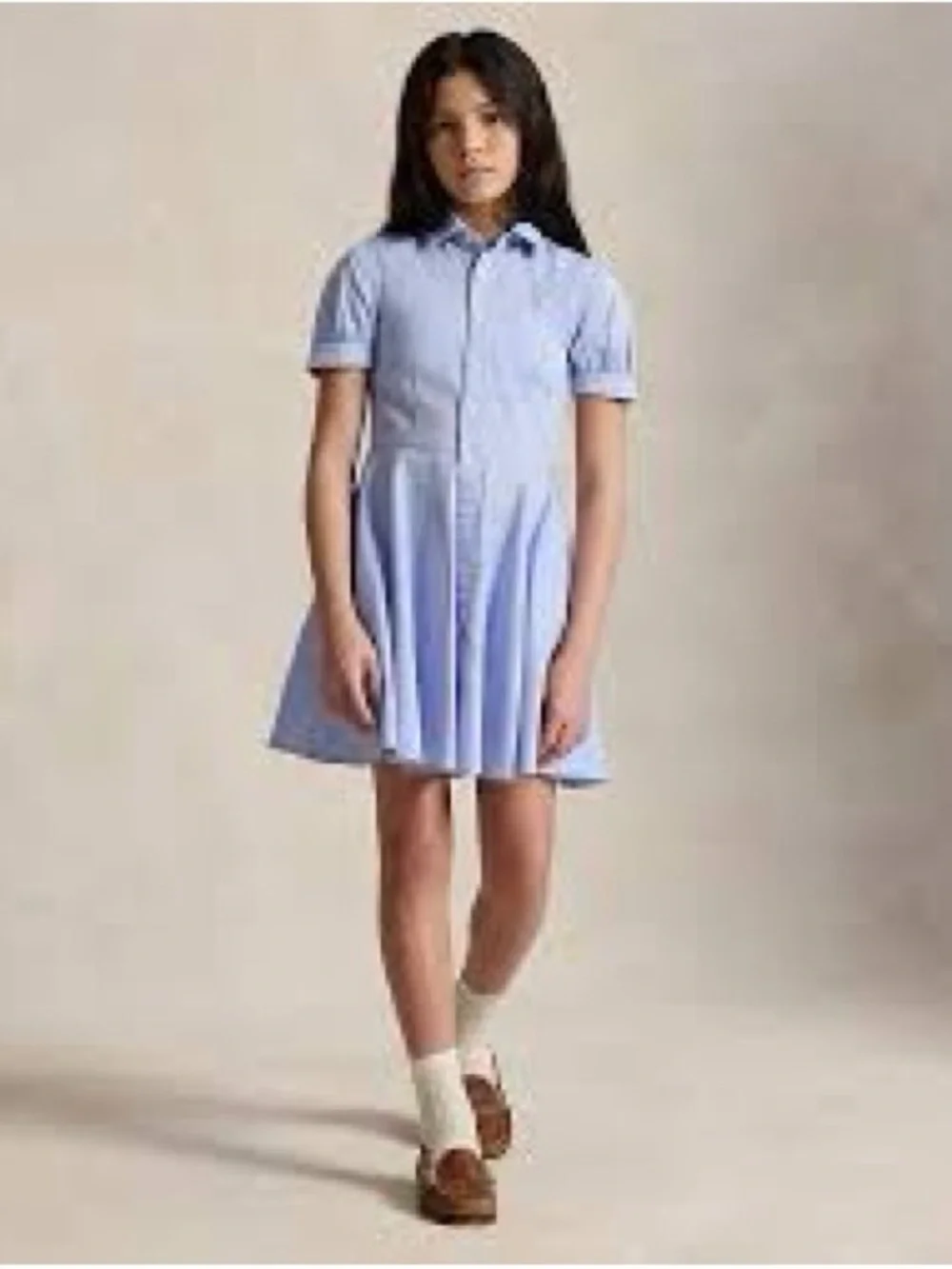 Ralph Lauren Girl’s Blue Oxford Pintuck Short Sleeve Shirtdress Size 12